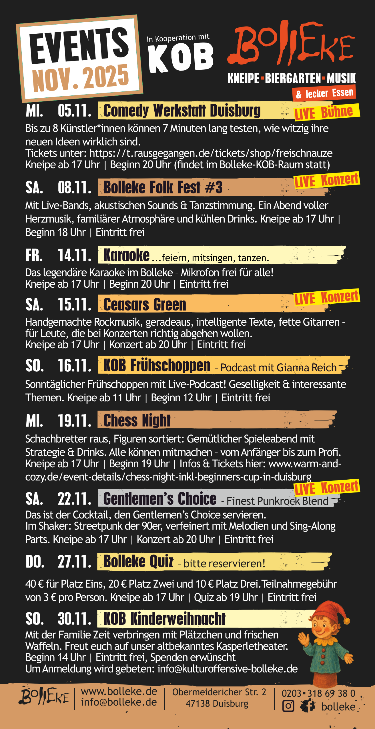 Veranstaltungen, Events im Bolleke im November 2025
