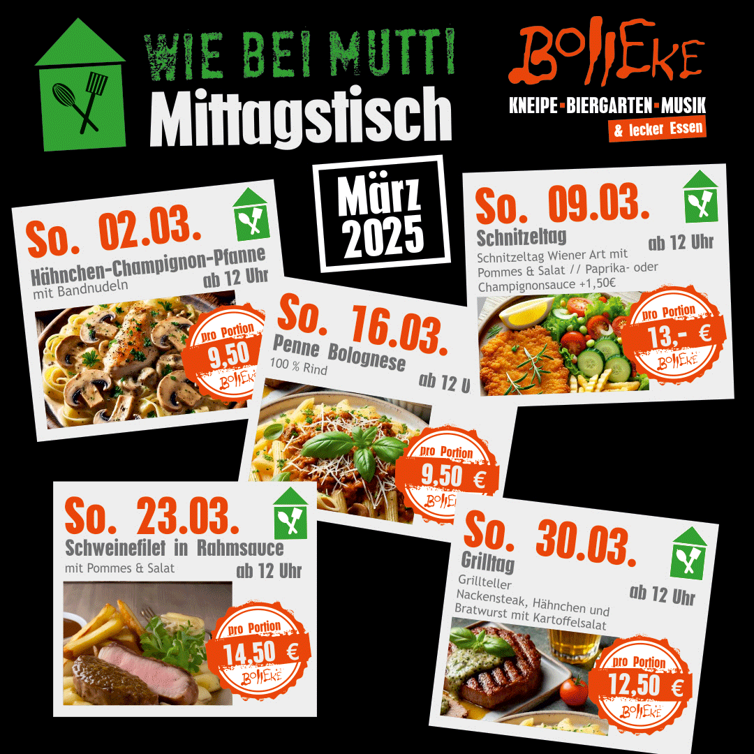 Mittagstisch im März im Bolleke