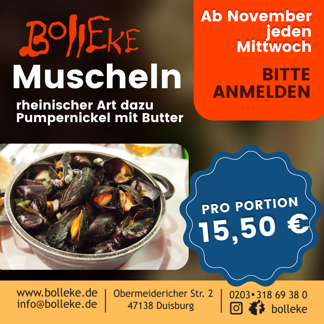 Muscheln im Bolleke, jeden Mittwoch, ab November